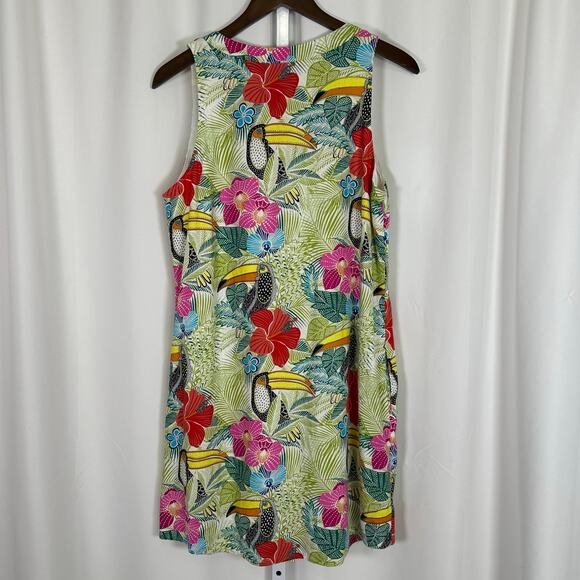 Tommy Bahama Shift Dress Tropical Toucan Linen Blend Sleeveless‎ Vacation Resort - Picture 6 of 9